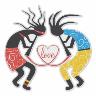 Colorful Kokopelli figures love heart Sticker