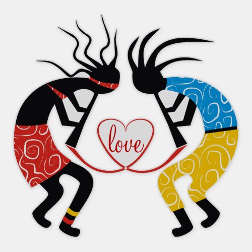 Colorful Kokopelli figures love heart Sticker