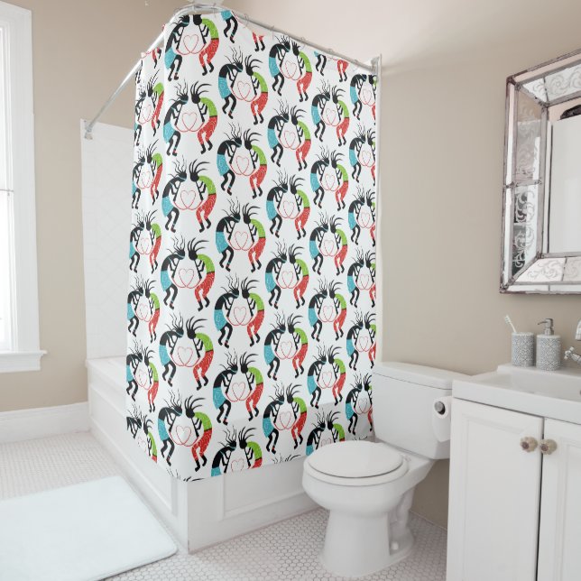 Colorful Kokopelli heart pattern Shower Curtain (In Situ)
