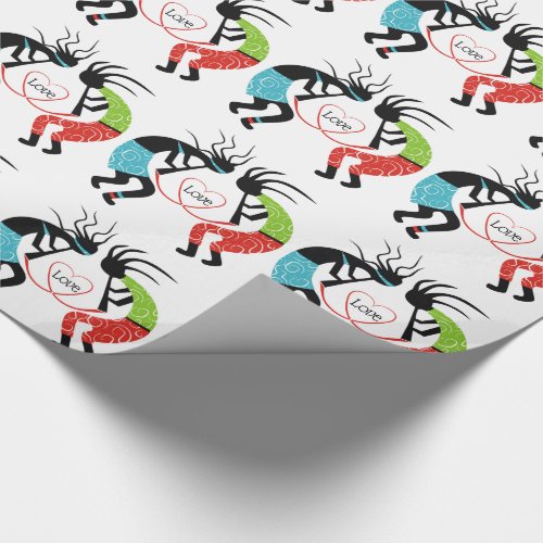 Colorful Kokopelli love heart pattern Wrapping Paper