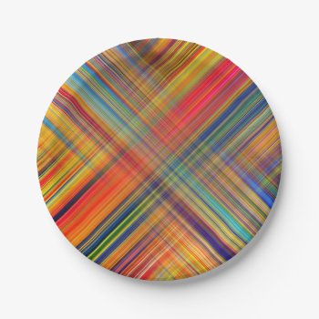 Colorful Kriss Kross Pattern Plaid Paper Plates by MissMatching at Zazzle