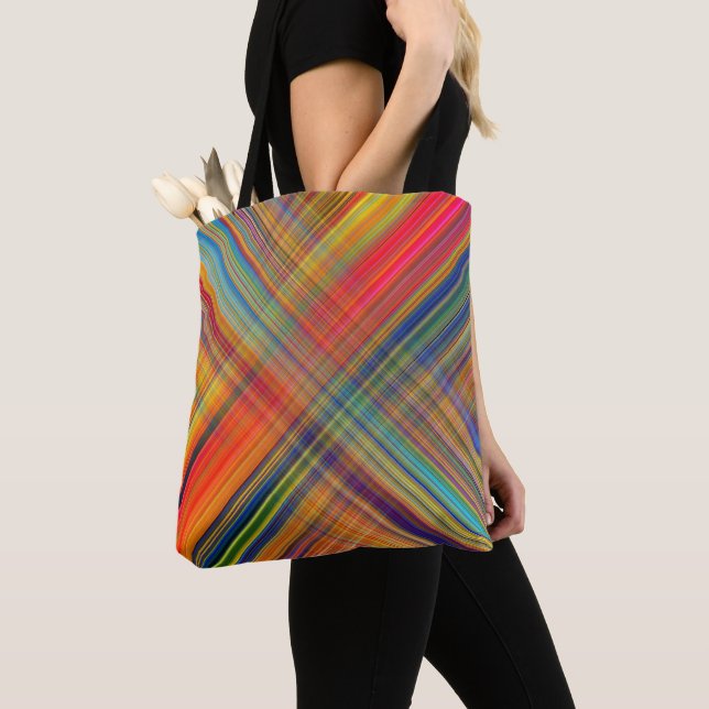 Colorful Kriss Kross Pattern Plaid Tote Bag (Close Up)