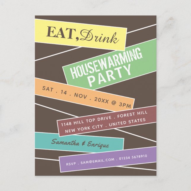 Colorful Label, Housewarming Party Invite (Front)