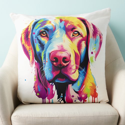 Colorful Labrador Retriever Retro Dog Lover  Throw Pillow