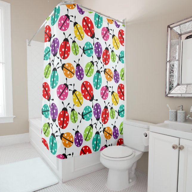 Colorful Lady Bug Shower Curtain (In Situ)