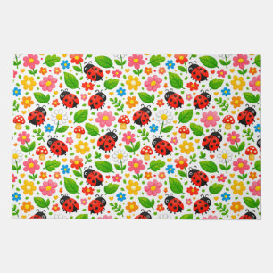 Colorful Ladybug Floral Cute Kids Doormat