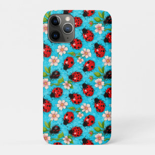 Colorful Ladybug Pattern with Flowers iPhone 11 Pro Case