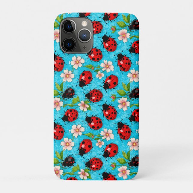 Colorful Ladybug Pattern with Flowers Case-Mate iPhone Case (Back)