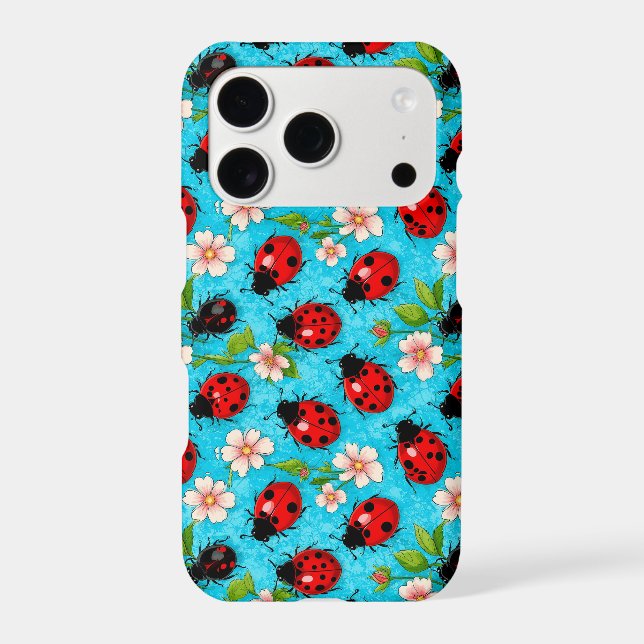 Colorful Ladybug Pattern with Flowers Iphone Case (Back)