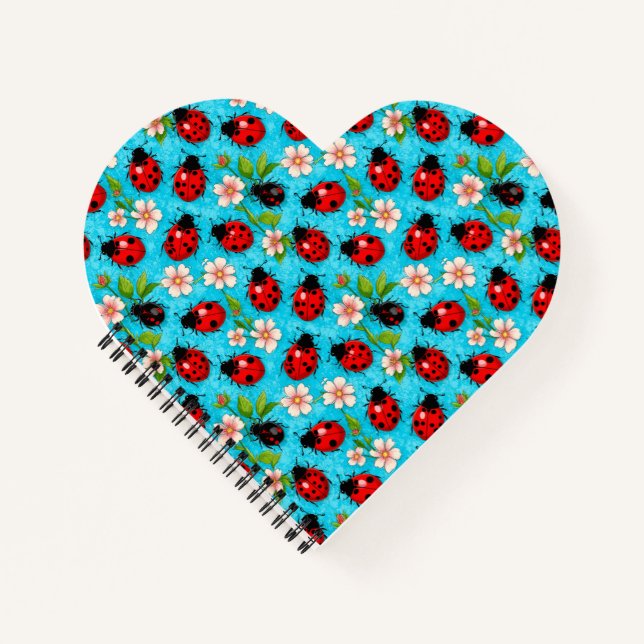 Colorful Ladybug Pattern with Flowers Notebook (Front)