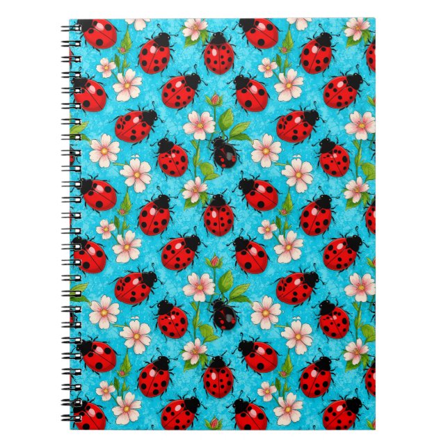 Colorful Ladybug Pattern with Flowers Notebook (Front)