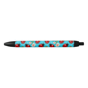 Colorful Ladybug Pattern with Flowers Pen