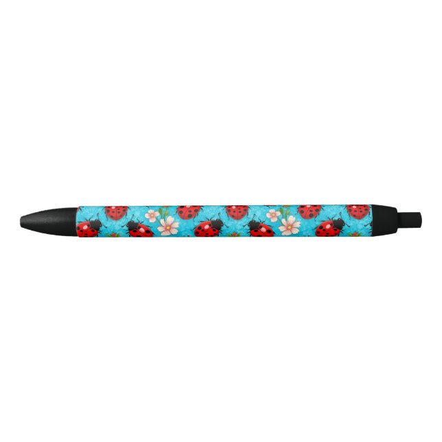 Colorful Ladybug Pattern with Flowers Pen (Front)