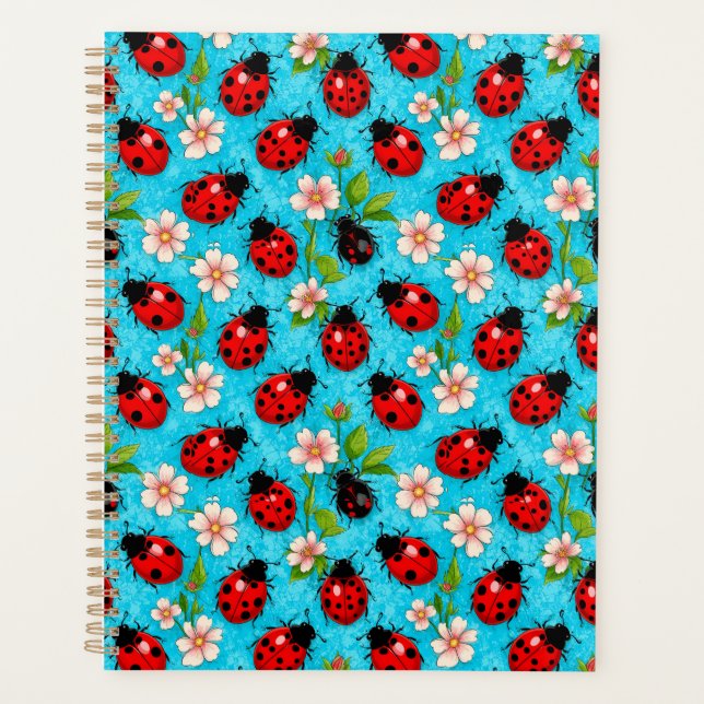Colorful Ladybug Pattern with Flowers Planner (Front)