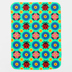 Colorful Ladybugs and Flowers Baby Blanket