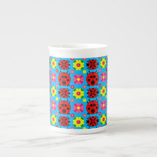 Colorful Ladybugs and Flowers Bone China Mug