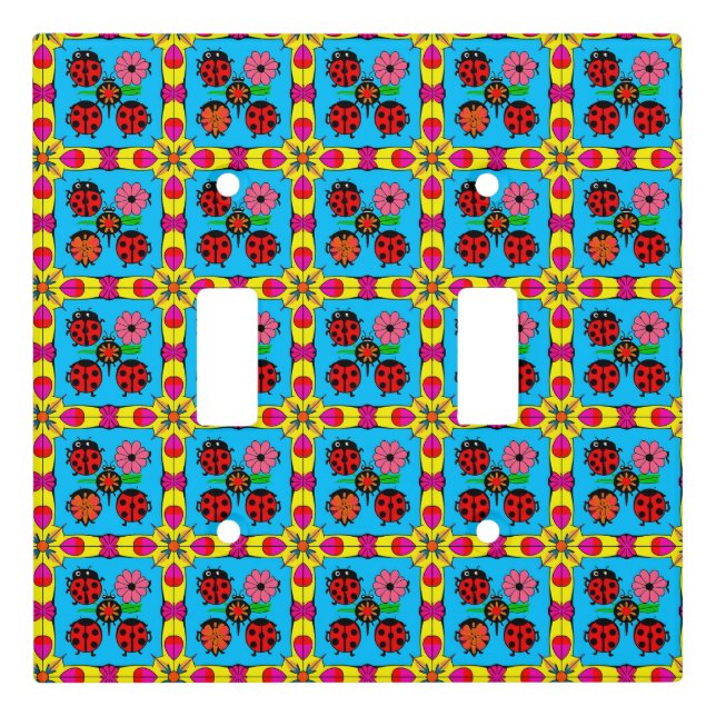 Colorful Ladybugs and Flowers Light Switch Cover (Front)