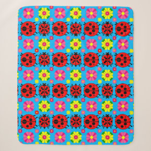 Colorful Ladybugs and Flowers Sherpa Blanket