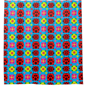 Colorful Ladybugs and Flowers Shower Curtain