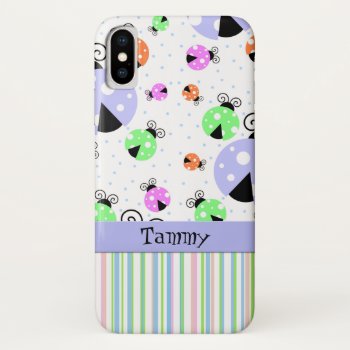 Colorful Ladybugs And Stripes Iphone X Case by Hannahscloset at Zazzle