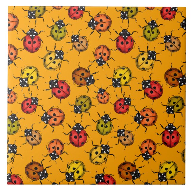 Colorful ladybugs ceramic tile (Front)