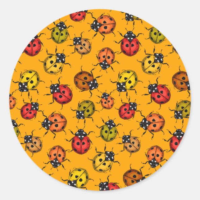 Colorful ladybugs classic round sticker (Front)