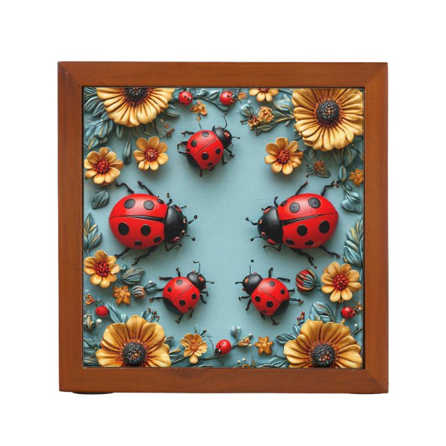 Colorful ladybugs desk organizer (Front)