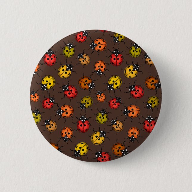 Colorful ladybugs on brown button (Front)