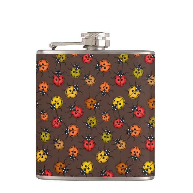 Colorful ladybugs on brown flask (Front)