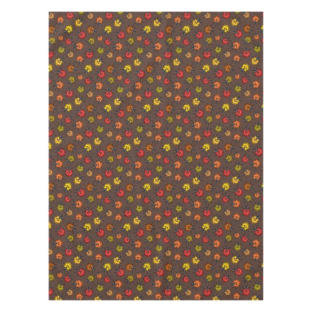 Colorful ladybugs on brown tablecloth (Front)
