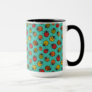 Colorful ladybugs on turquoise mug