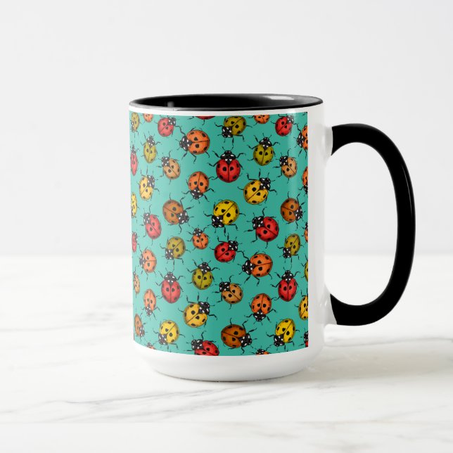 Colorful ladybugs on turquoise mug (Right)