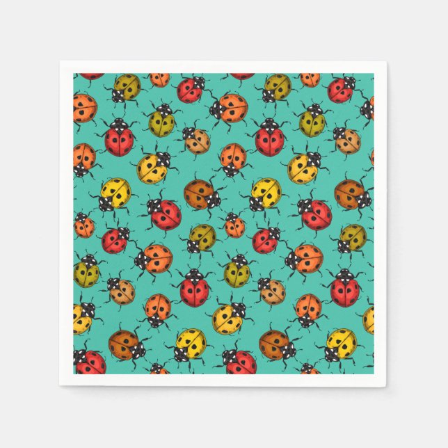 Colorful ladybugs on turquoise napkins (Front)