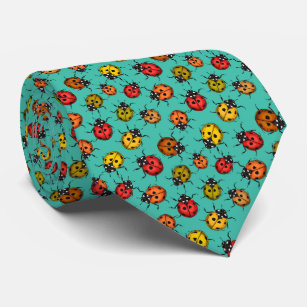 Colorful ladybugs on turquoise neck tie