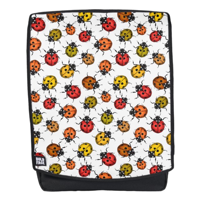 Colorful ladybugs on white backpack (Front)