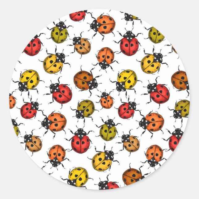 Colorful ladybugs on white classic round sticker (Front)