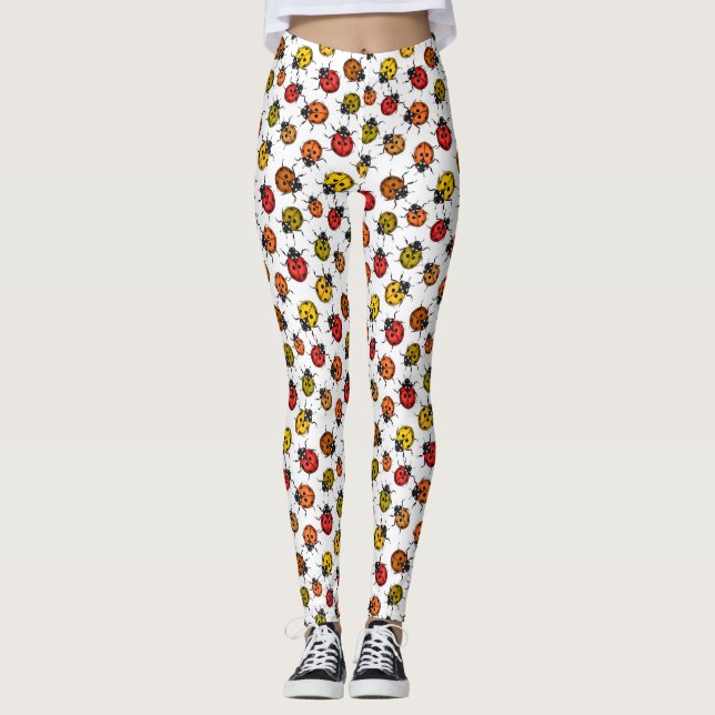 Colorful ladybugs on white leggings (Front)