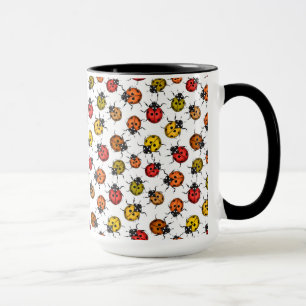 Colorful ladybugs on white mug