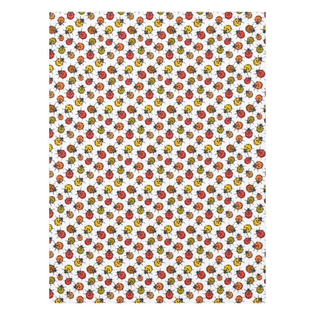 Colorful ladybugs on white tablecloth (Front)