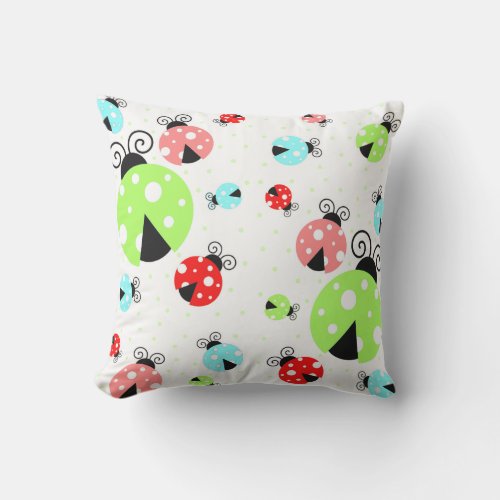 Colorful Ladybugs Outdoor Pillow