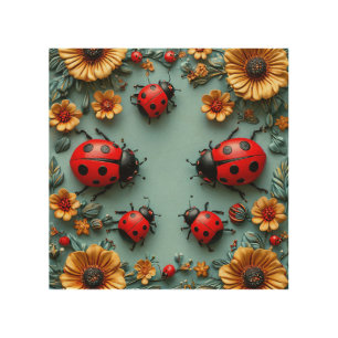 Colorful ladybugs wood wall art