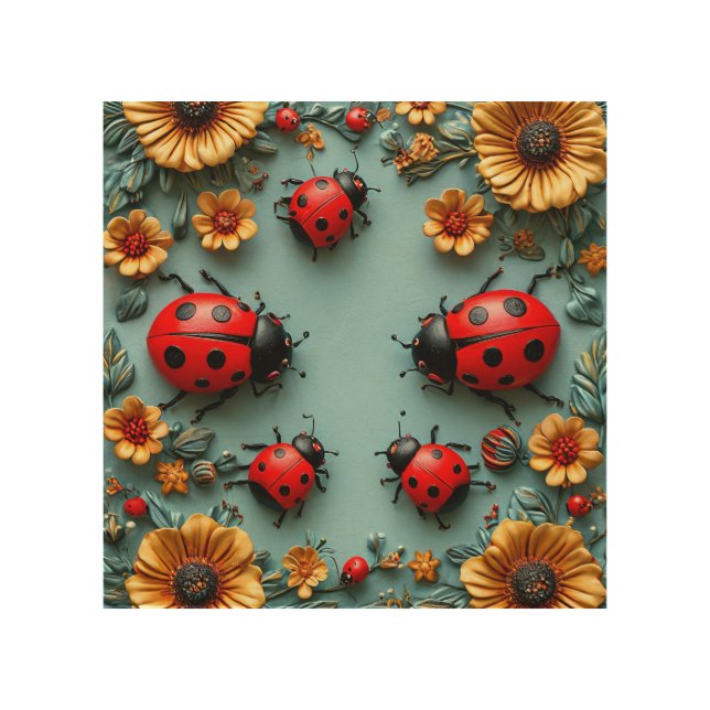 Colorful ladybugs wood wall art (Front)