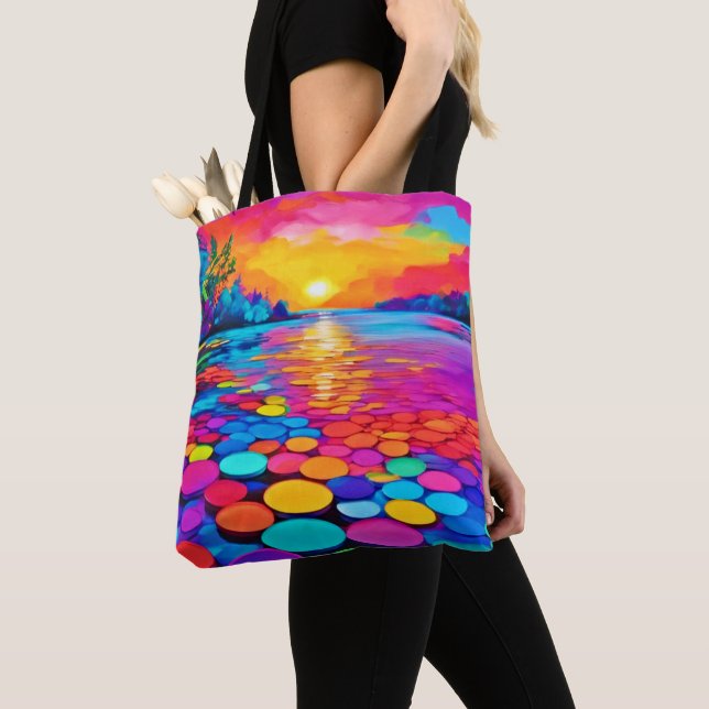 Colorful Lake at Sunset Tote Bag (Close Up)