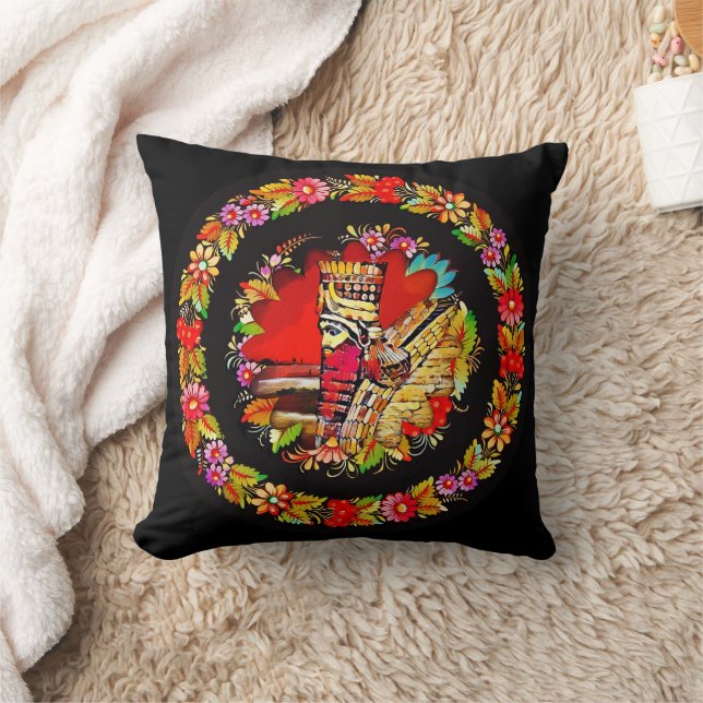 Colorful Lamassu Throw Pillow (Blanket)