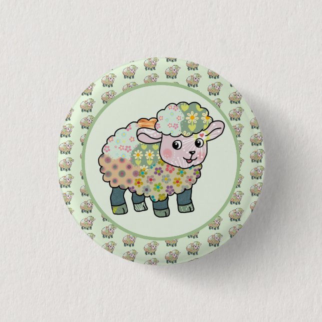 colorful lamb postcard button (Front)