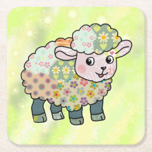 colorful lamb postcard square paper coaster