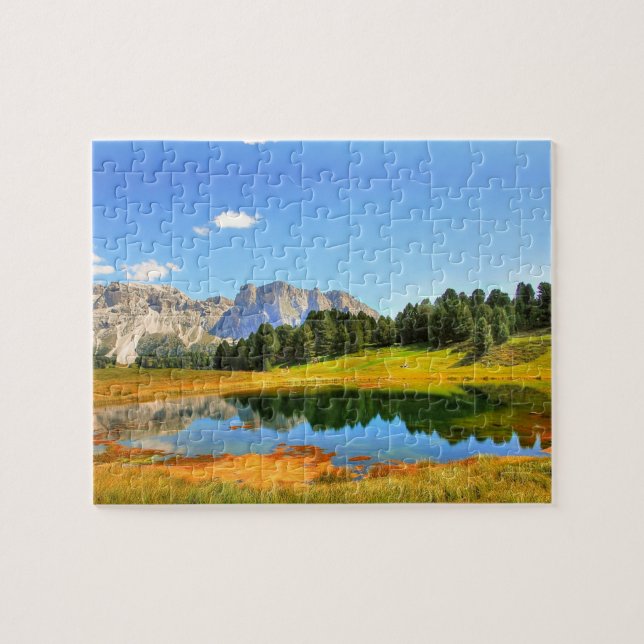 Colorful Landscape Mountains Lake Yellow Forest Jigsaw Puzzle (Horizontal)