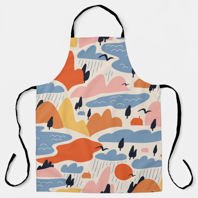 Colorful landscape, mountains, lakes, seamless. apron (Front)