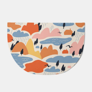Colorful landscape, mountains, lakes, seamless. doormat