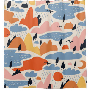 Colorful landscape, mountains, lakes, seamless. shower curtain